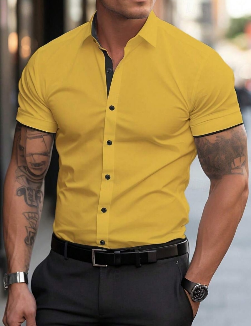 Homme Chemise habillée Chemise sans repassage Uni Extérieur Affaires Rose Claire Noir Blanche Jaune Manche Courte Col Rabattu Été Printemps Vêtement Tenue Boutons de 2026 ? $21.99 –P5