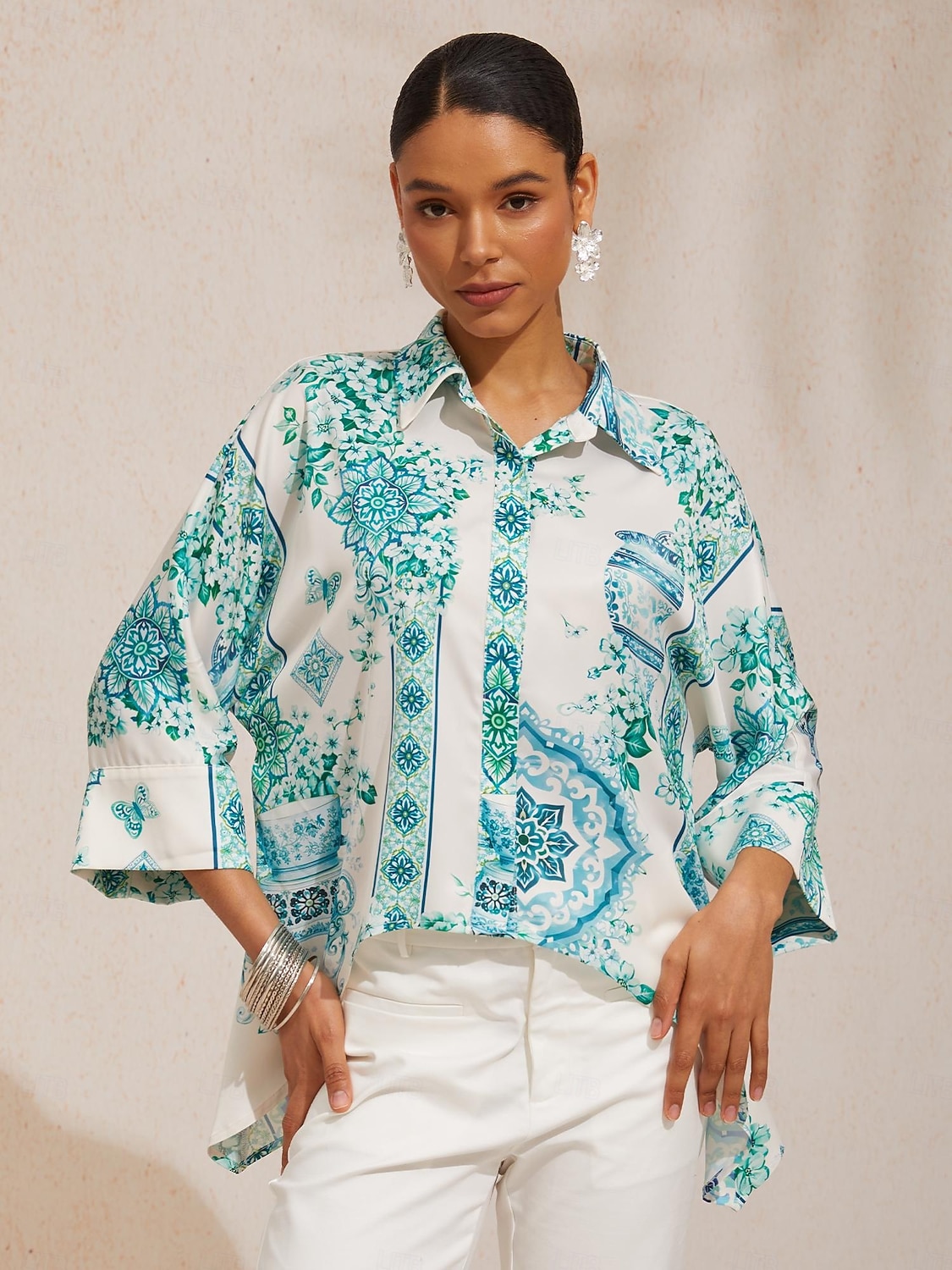 celadon bloom story zijdezacht satijnen shirt met vleermuismouwen 2026 - $67.99 –P5
