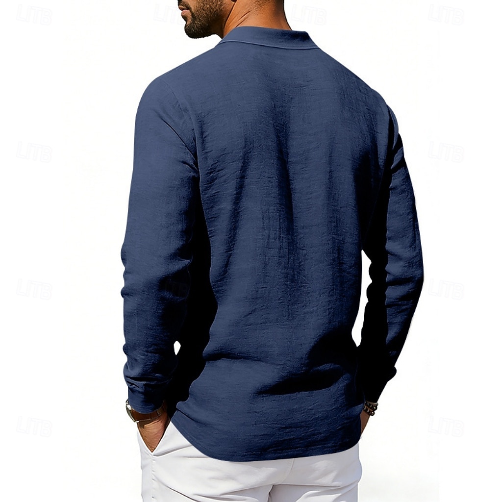 Men's Linen Shirt Polo Shirts Casual Street Lapel Long Sleeve Basic Modern Plain Buttons Spring Fall Regular Fit Black White Navy Blue Khaki Dark Grey Army Green Linen Shirt 2026 - $22.99 –P6