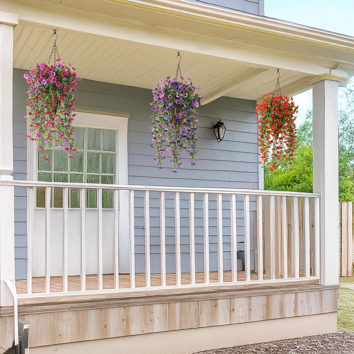 4 Pcs Artificial Hanging Flowers Plants for Outdoor Spring Decoration,Faux Silk Violet with Eucalyptus Leaves,UV Resistant for Outside Home Indoor Planter Porch Patio Balcony Yard Decor 2026 - $21.99 –P5