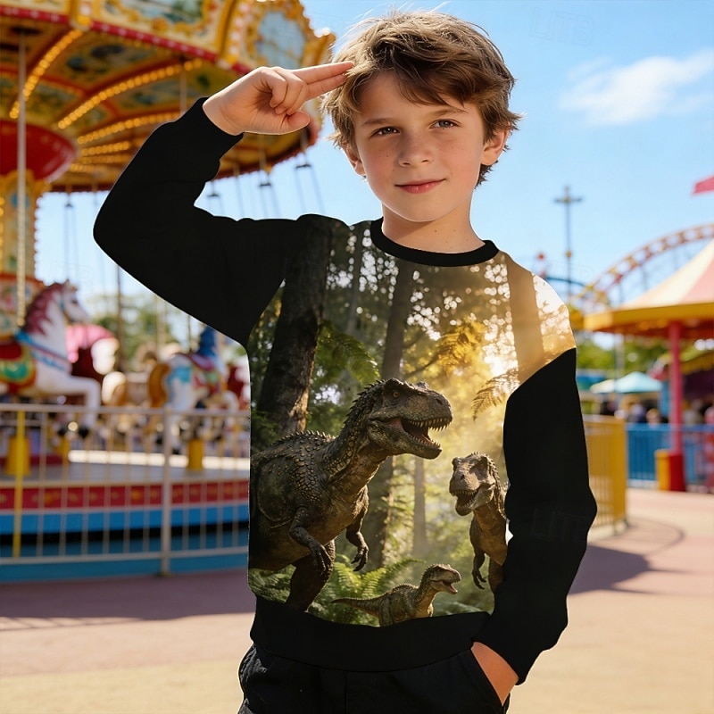 Para Meninos 3D Gráfico Dinossauro Moletom Pullover Manga Longa Impressão 3D Primavera Outono Ativo Moda Roupa de rua Infantil 4-12 anos Gola Redonda Casual Diário Ao ar livre Normal de 2026 por $22.99 –P1