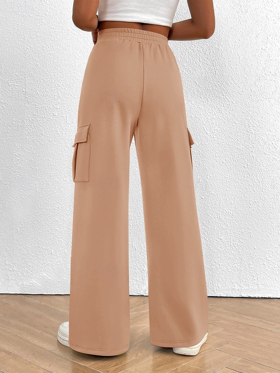 Women's Cargo Pants Chinos Vacation Streetwear Casual Full Length Medium Waist Plain Drawstring Pocket Comfy Comfort Micro-elastic Daily Outdoor Street Black White Dark Navy Royal Blue Spring Fall 2026 - $32.99 –P5