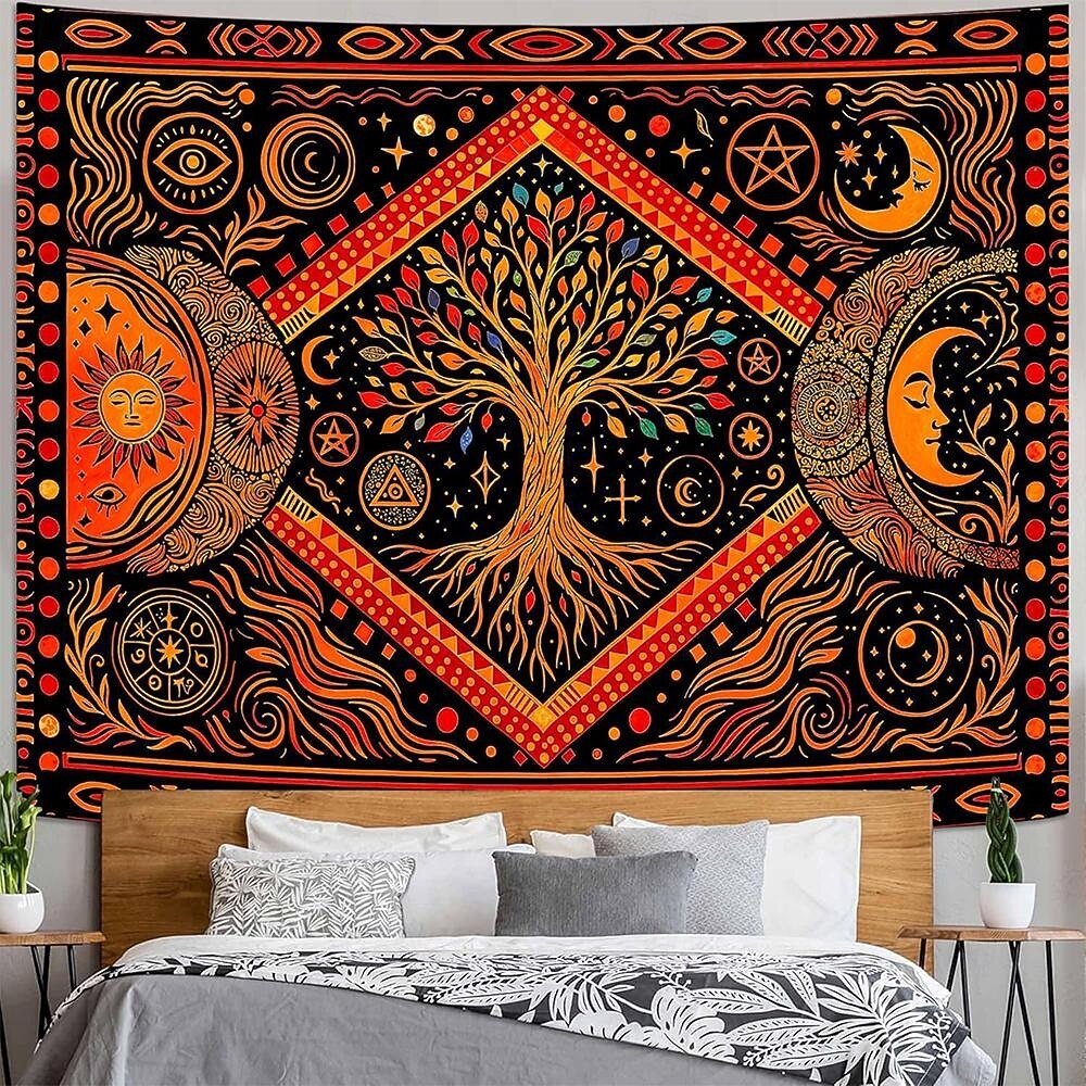 Tree of Life Sun and Moon Celestial Wall Tapestry Mystic Occult Symbols ...