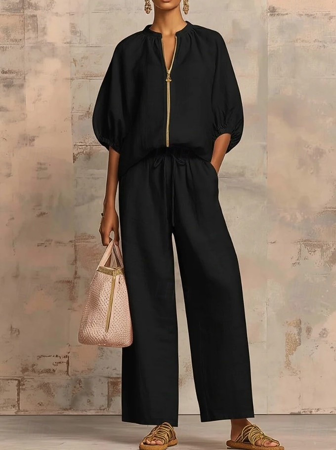 Femmes Ensemble effet lin Ensembles en coton et lin Manche 3/4 Uni Vacances Quotidien Bleu Noir Vert Claire Été Coupe Ample de 2026 ? $42.99 –P8