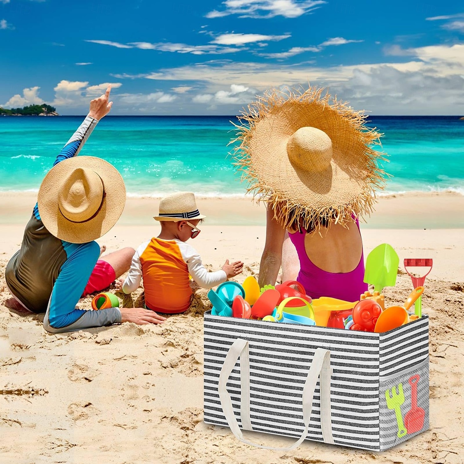 حقيبة تسوق كبيرة قابلة لإعادة الاستخدام سعة 38 لترًا مزودة بإطار سلكي &حقيبة تسوق قابلة للطي مع مقابض، مثالية للتخزين والنزهات والشاطئ وغسيل الملابس &منظم صندوق السيارة 2026 - $22.99 –P5