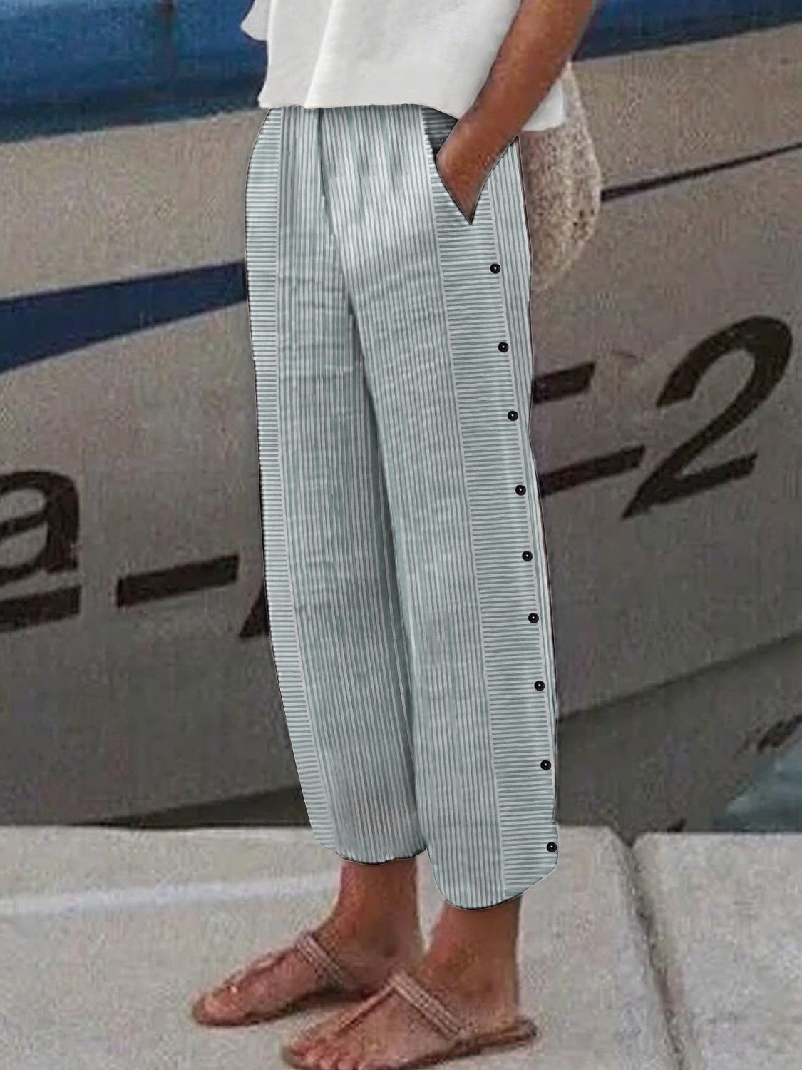 Women's Cotton Pants Tapered pants Chinos Cropped Pants Fashion Streetwear Ankle-Length High Waist Striped Pocket Elastic Waistband Comfy Soft Comfortable Outdoor Street rice white Black Pink Green 2026 - $12.99 –P4