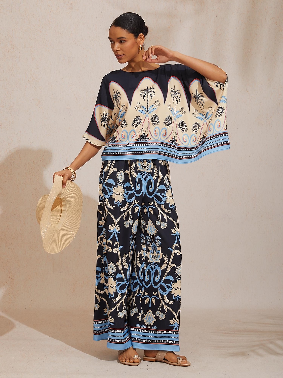 Kesäyön palmunvärinen silkkinen satiinitoppi, dolmanhihoilla 2026 - $56.99 –P2