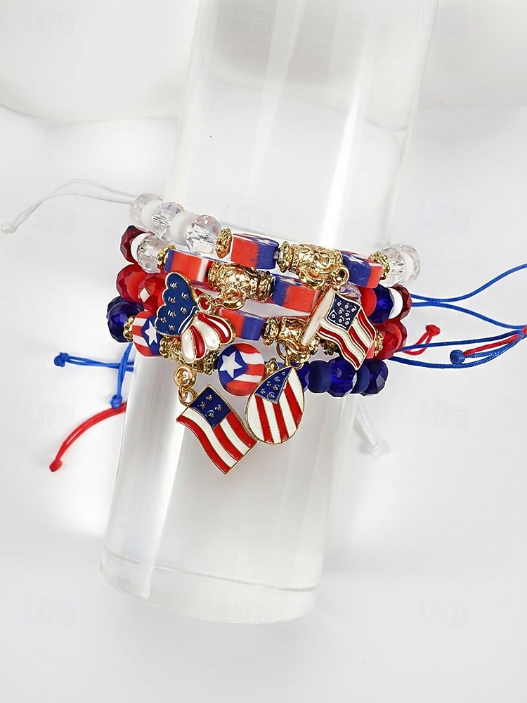 Набор женских браслетов из разных материалов, различные стили, подвески с патриотическим флагом США, регулируемые ремешки, идеально подходит для празднования 250-летия США, Дня независимости и повседневной носки. 2026 - $11.99 –P9