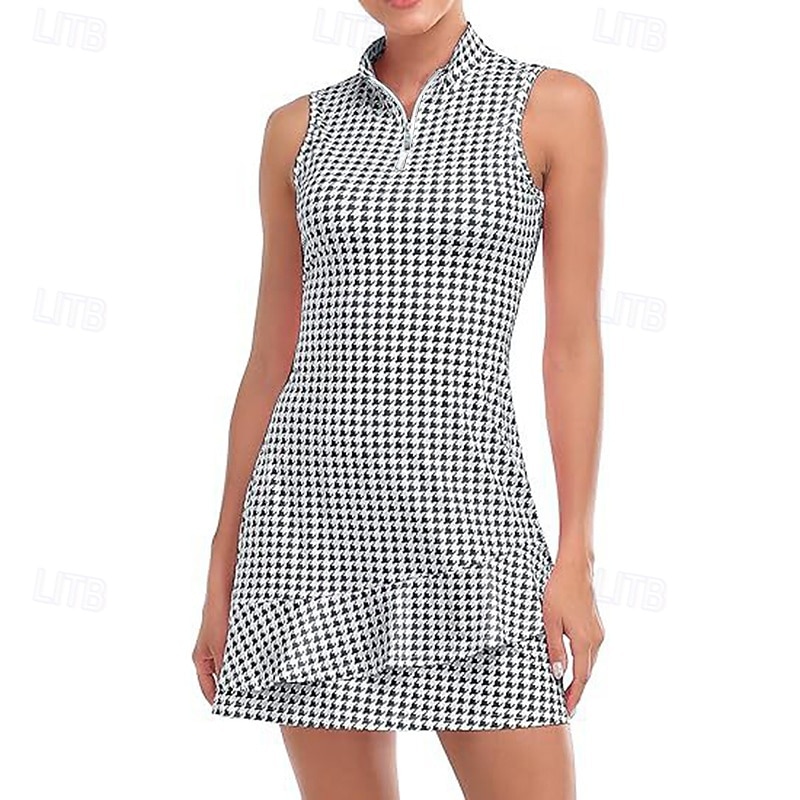 Damskie Graficzny Solidne kolory Sukienka do tenisa Sukienka sportowa Odprowadza wilgoć Oddychający Bransoletka tenisowa Obuwie sportowe Bieganie Kołnierz zapinany na zamek Sukienka Czarny Biały 2026 - $26.99 –P2