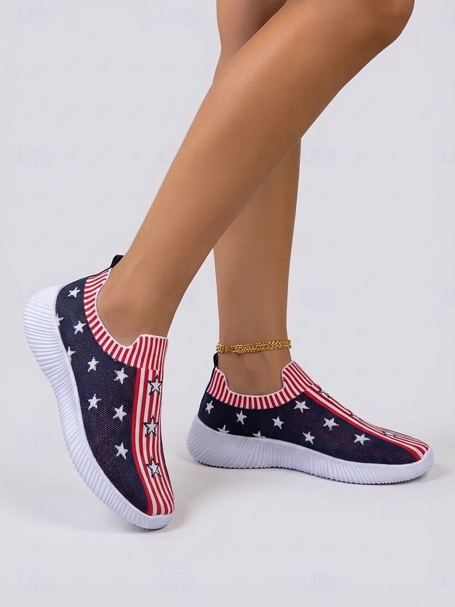 Røde blå strikkede joggesko med amerikansk flagg til dame, lette, pustende og slip-on-sko til 4. juli, patriotiske begivenheter og USAs 250-årsjubileum. &hverdagsbruk 2026 - $24.99 –P2
