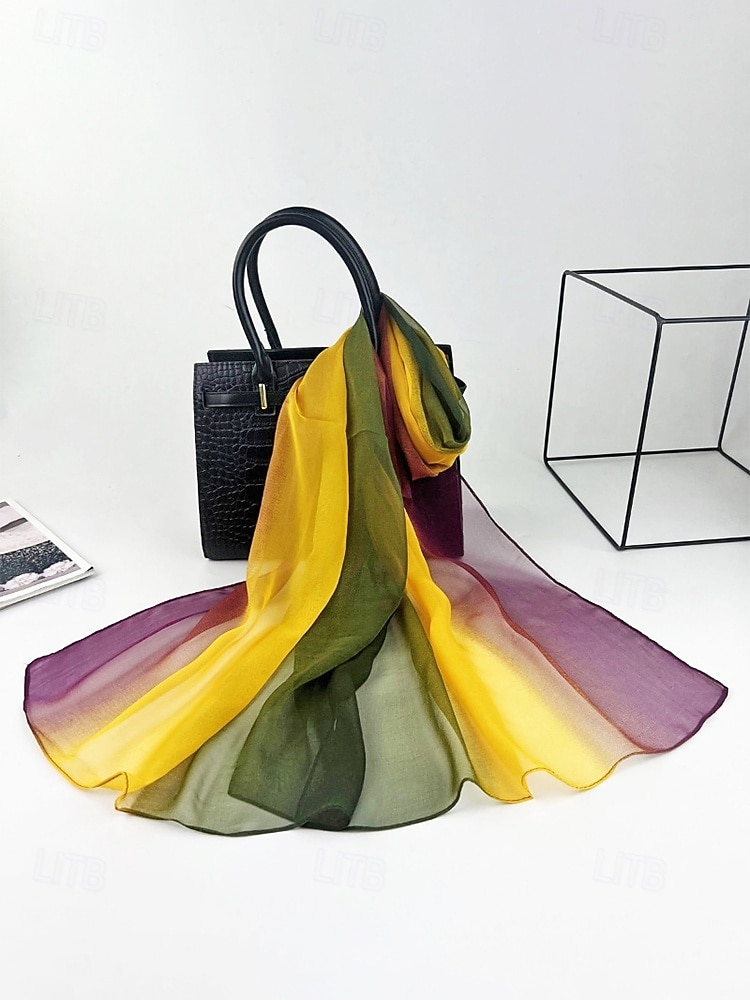 Dameskjerf i bohemsk gradientstil i chiffong, flerfarget, lett polyestersjal for fritidsbruk, reise, ferie, strand og resortstil 2026 - $11.99 –P10