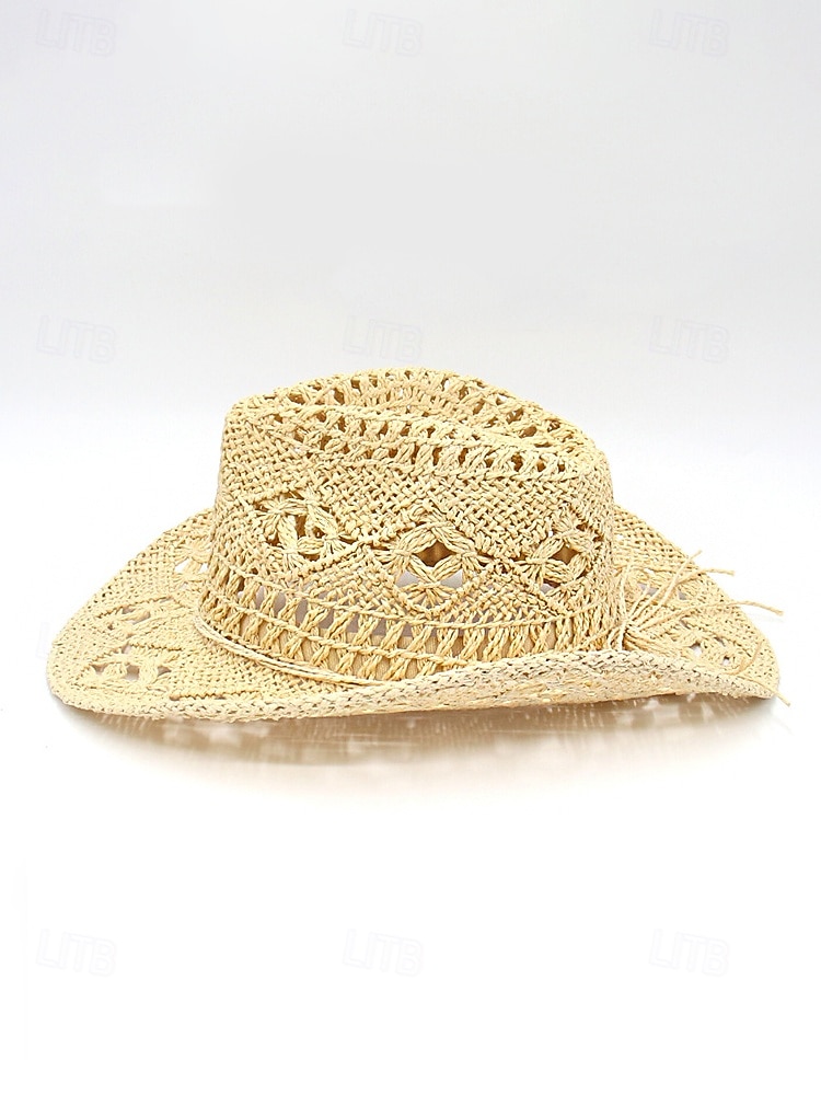 Ανδρικό ψάθινο καουμπόικο καπέλο western σε πολλά χρώματα, υφαντό καλοκαιρινό καπέλο ηλίου για διακοπές στην παραλία, ρούχα western στυλ, ρούχα σε θέρετρα και καλοκαιρινά πάρτι 2026 - $42.99 –P7