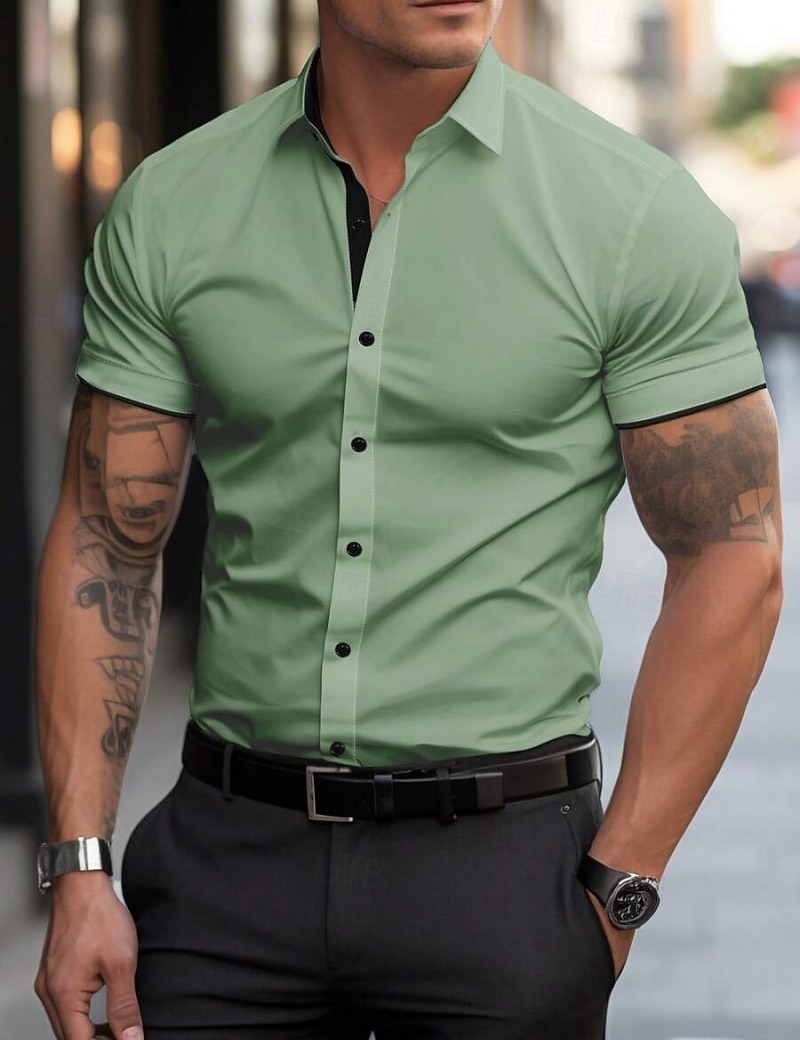 Homme Chemise habillée Chemise sans repassage Uni Extérieur Affaires Rose Claire Noir Blanche Jaune Manche Courte Col Rabattu Été Printemps Vêtement Tenue Boutons de 2026 ? $21.99 –P7