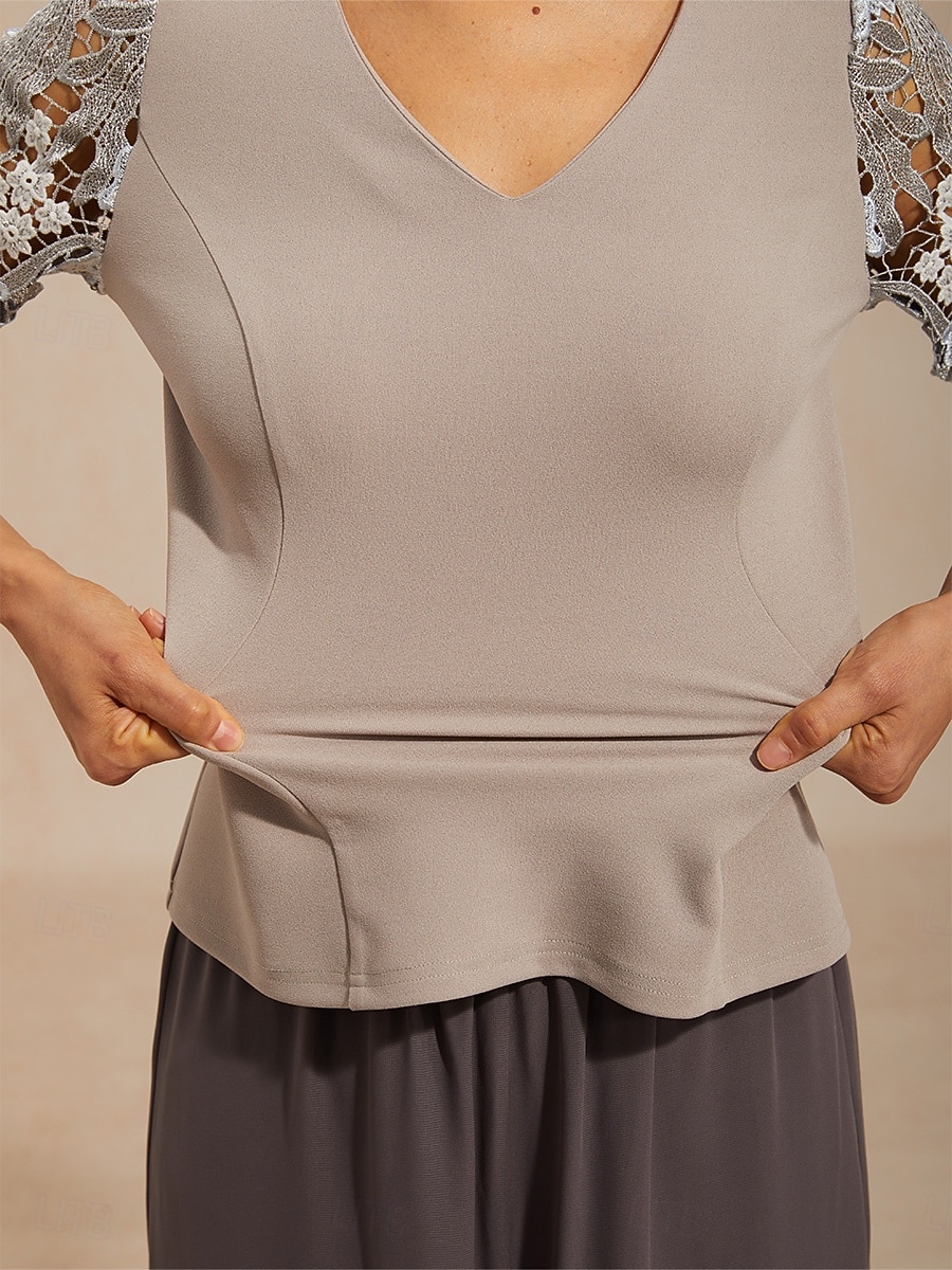 Women's Blouse Lace Tops Lace Floral Elegant Short Sleeve V Neck Daily Wedding Guest Gray Summer Spring Fall 2026 - $49.99 –P3