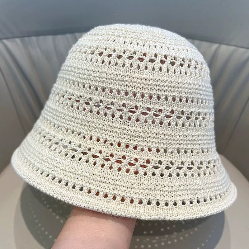 Dam Hatt Fiskarhatt Solskydd Vindtät Andningsfunktion Dagligen Utomhus Gata Stickad Ren färg 2026 - $2.49 –P5
