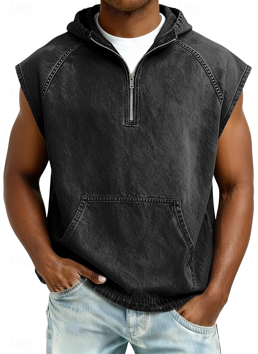 Муж. Безрукавка Демин Рубашка Рубашка с кислотной стиркой Без рукавов Капюшон Молния Лето Весна Все сезоны Полотняное плетение Мода Оригинальный рисунок Классический Окрашенная одежда Капюшон 2026 - $31.99 –P2