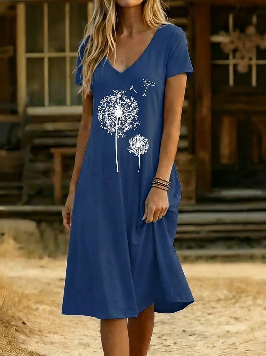 Women's Knee Length Dress Casual Dress Floral Dress Summer Dress Elegant Fashion Modern Outdoor Vacation Going out Regular Fit Floral Short Sleeve V Neck Blue White Yellow Grey Summer Spring 2026 - $24.99 –P2