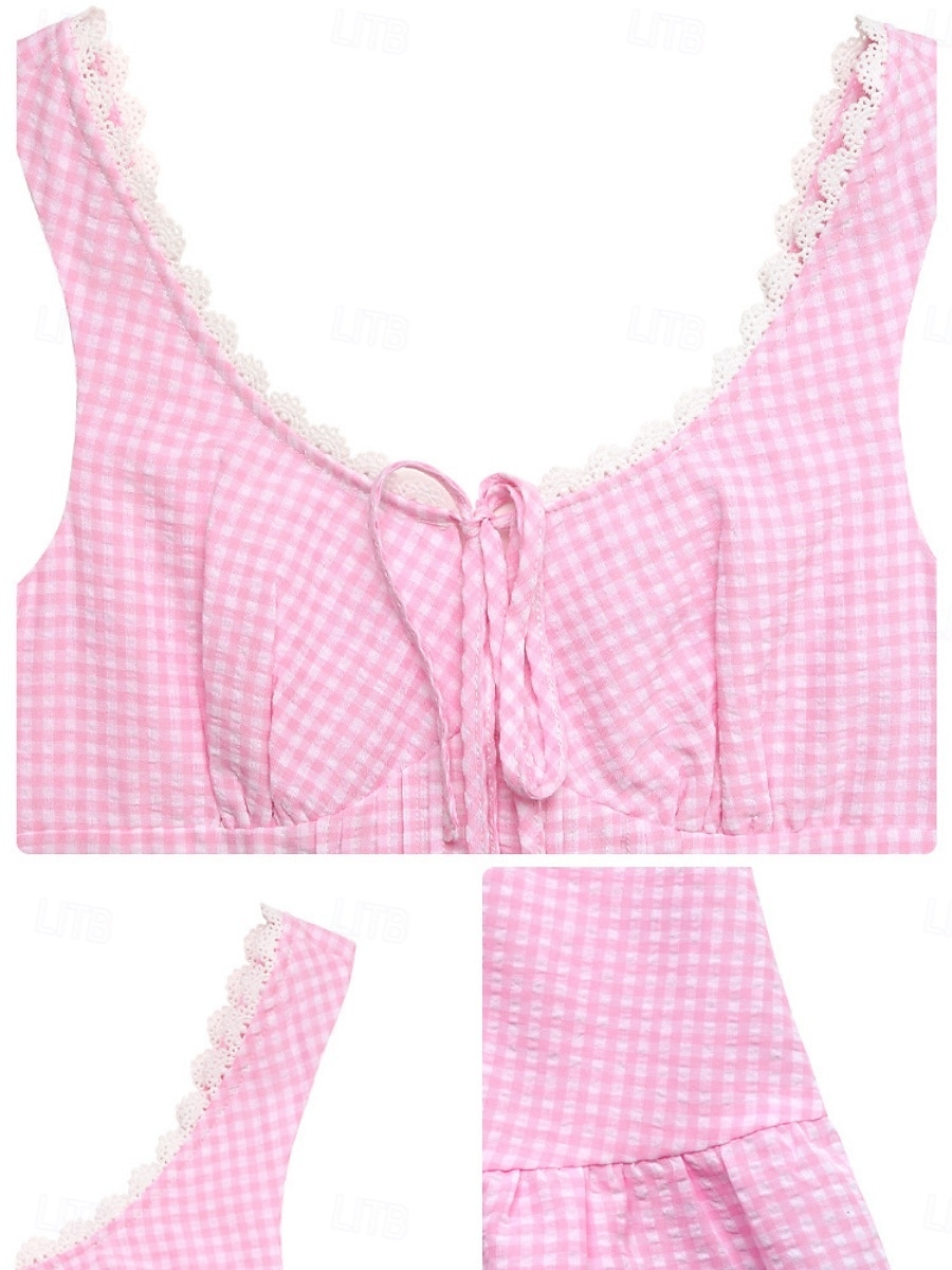 Mujer Mini vestido Vestido corsé Vestido de una línea Vestido de verano Vestido lencero Casual Diario Playa Festivos Ajuste regular Plaid Sin Mangas Escote en U Azul Piscina Rosa Verano 2026 - $39.99 –P14