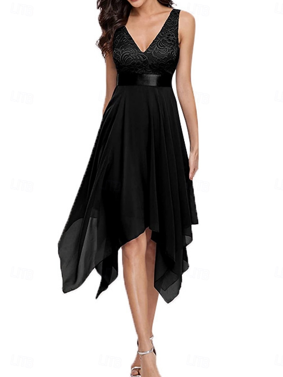 Mujer Mini vestido Vestido de raso Vestido de una línea Elegante Fiesta cóctel Exterior Fiesta Invitado a la boda Encaje Retazos Ajuste regular Color sólido Sin Mangas Escote en Pico Negro Blanco 2026 - $39.99 –P7