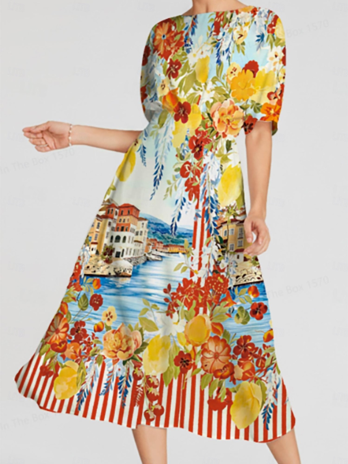 2026年 サントリーニ サマー シフォン ゴムウエスト マキシドレス  コレクション – $102.99 –P1