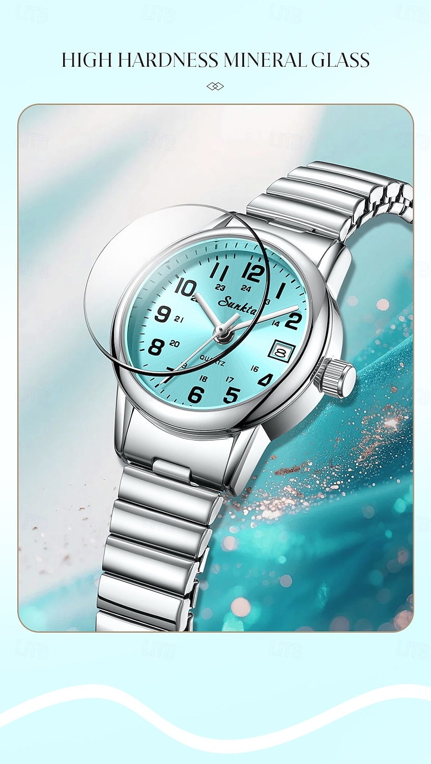Montre femme facile à lire, à quartz, avec bracelet extensible en acier inoxydable, cadran bleu turquoise avec affichage de la date, étanche, élégante et décontractée, idéale comme cadeau pour femme de 2026 ? $18.99 –P7