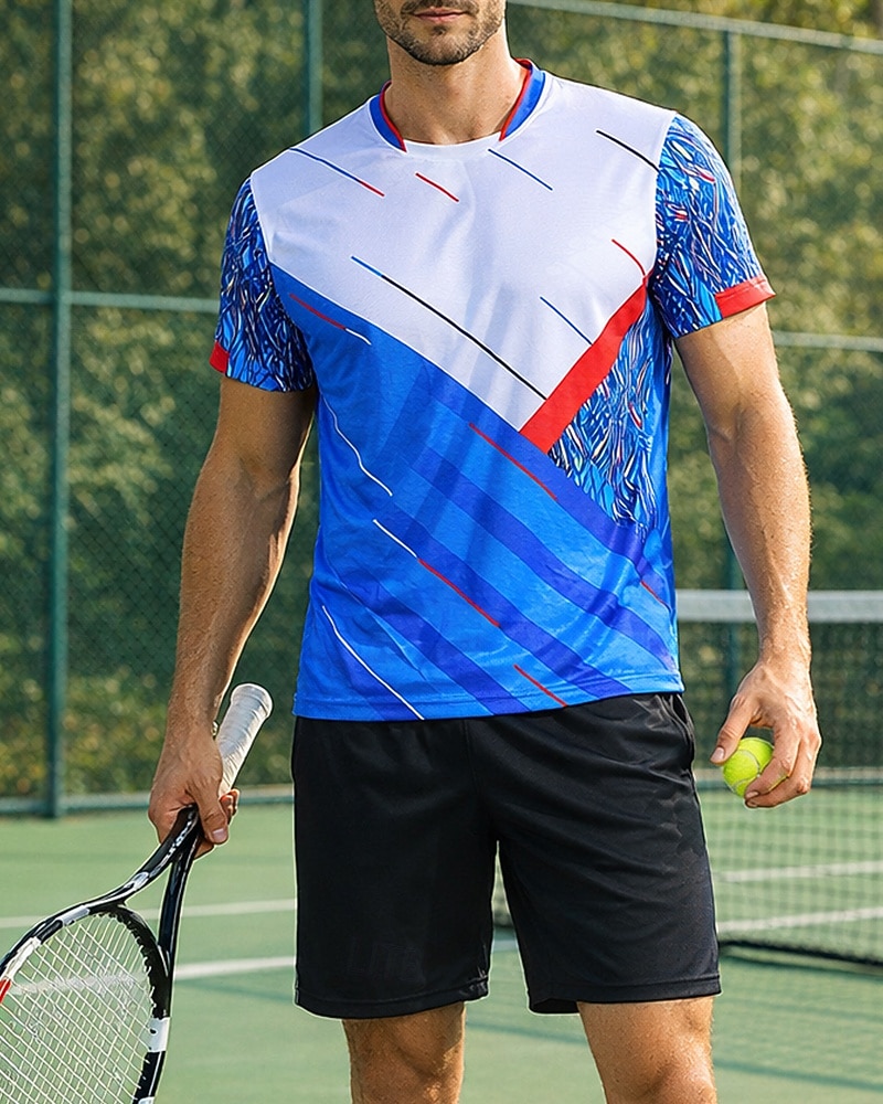 Per uomo Blocco di colori A righe Maglietta sportiva Maglia da tennis Maglietta da tennis Manica Corta Asciugatura Rapida Elastico Traspirante Tennis Da golf Pickleball Girocollo Top Blu del 2026 a $20.99 –P2