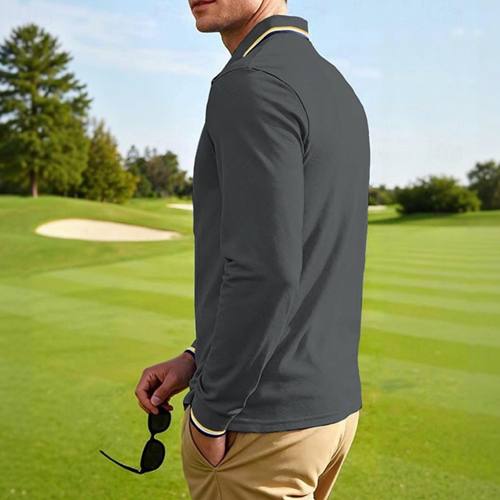 Men's Golf Shirt Golf Polos Shirts Casual Street Lapel Long Sleeve Basic Modern Plain Buttons Spring Fall Regular Fit Black White Red Navy Blue Dark Grey Light Blue Golf Shirt 2026 - $20.99 –P7