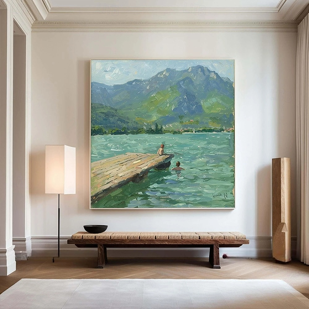 Hang festett olajfestmény Kézzel festett Négyzet Absztrakt Tájkép Modern Impresszionizmus Anélkül, belső keret 2026 - $87.99 –P1