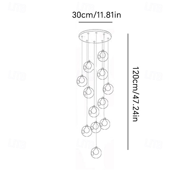 lange lysekroner for høyt tak, moderne krystallkuler pendellampe, globe regndråpelampe, hengende lysarmaturer til spiraltrapp, foaje, entrywa 2026 - $66.99 –P8
