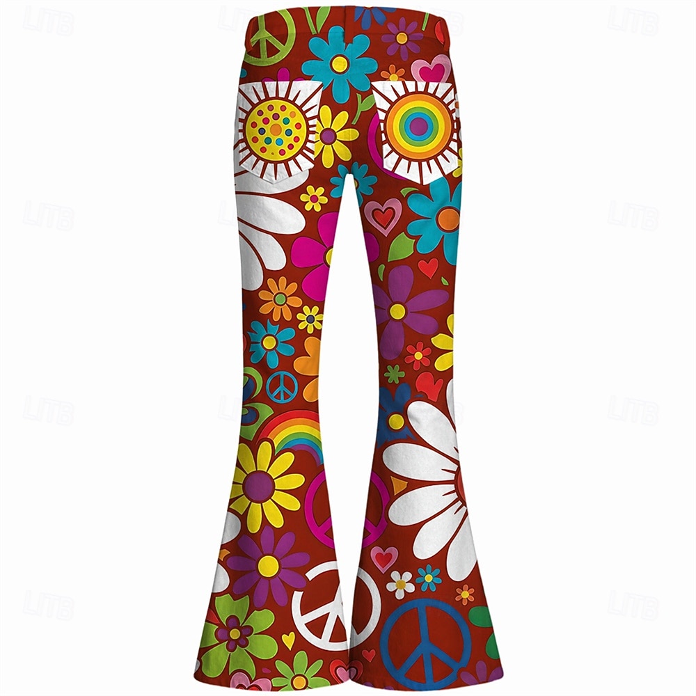 Retro Vintage Boho 1970s Pants Bell Bottom Pants Hippie Disco High Waist Floral Peace Symbols Fancy Dress Women's Halloween Carnival Music Festival Retro Theme Party Adults' Pants 2026 - $35.99 –P6