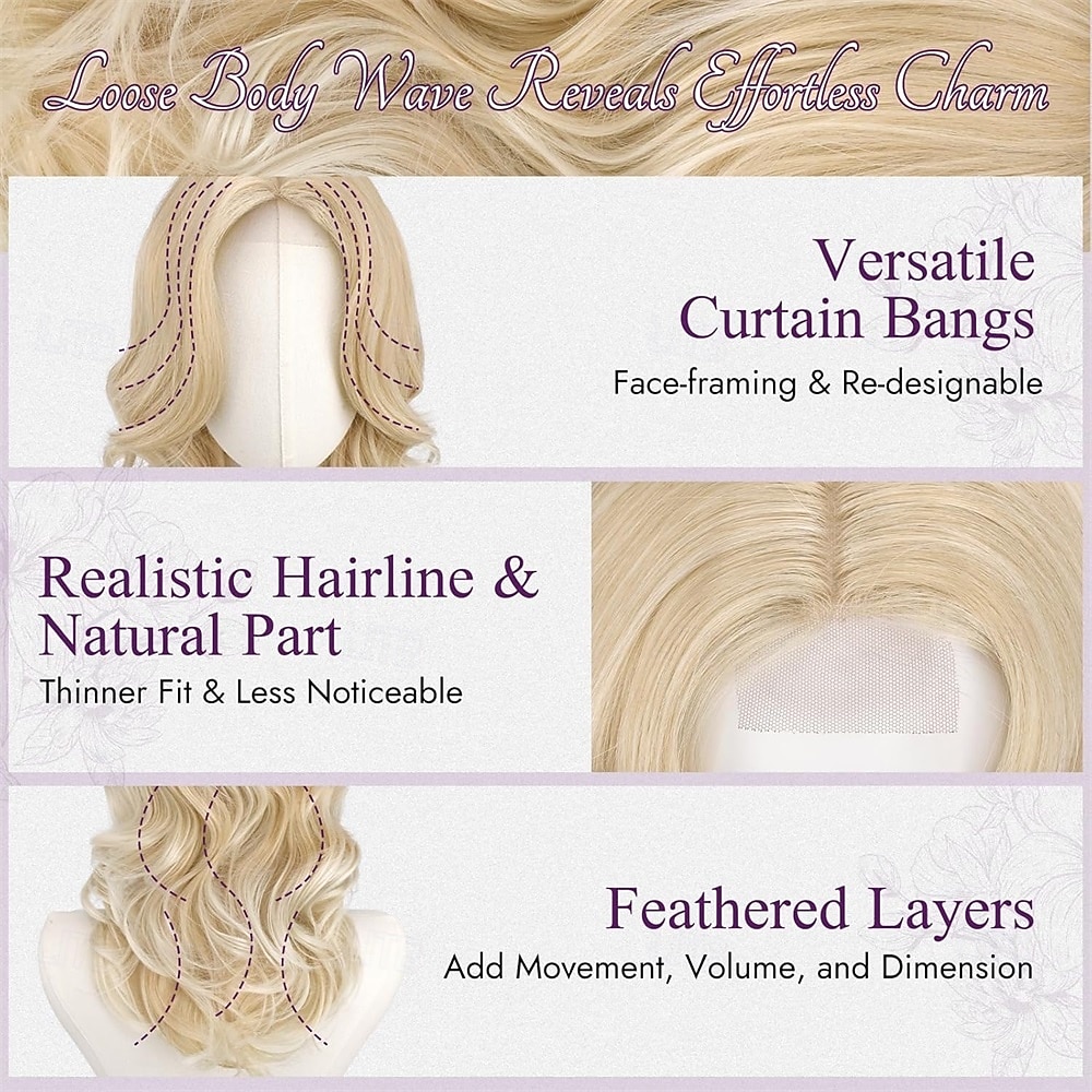 2026年 ショートウェーブブロンドウィッグ - 肩までの長さのウェーブブロンドウィッグ（女性用） - 顔周りを縁取るカーテンバング付きの、柔らかく自然な見た目の合成繊維を使用した、ゆるやかなウェーブのレイヤードショートウィッグ（デイリーパーティー用）  コレクション – $30.99 –P4
