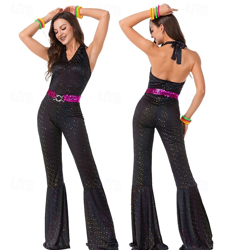 Set Retro vintage Jaren '70 Ceintuur Jumpsuit Mouwloos Hippie Schijf Kostuum Dames Halloween Carnaval muziekfestival Retro themafeest Volwassenen Top 1 riem 2026 - $53.99 –P1