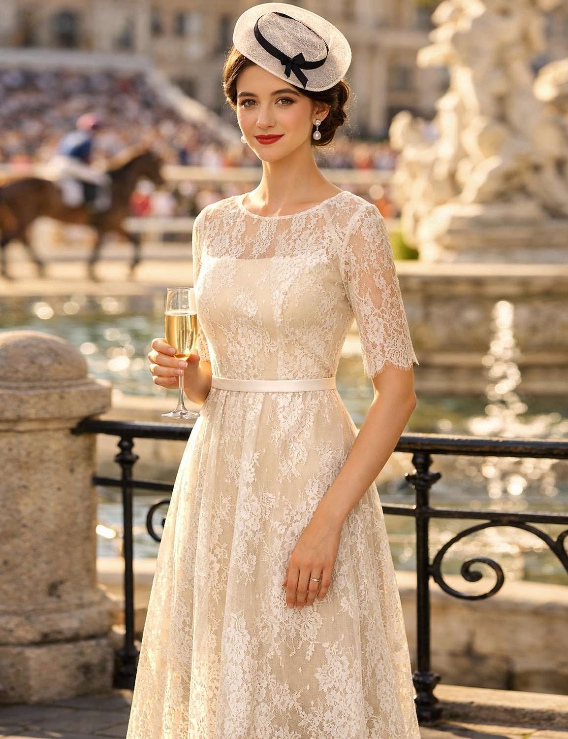 Corte A Vestido Midi Vestidos de novia Vestidos para la despedida de soltera Vestido de novia Vestidos Blancos Vestidos Novia en Color Media Manga Escote de ilusión Graduación Cumpleaños Encaje con 2026 - $175.99 –P3