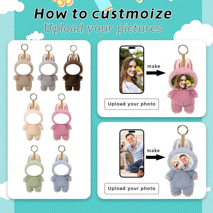 2026年 カスタム面白い顔のぬいぐるみキーホルダー、パーソナライズされた写真イースターバニーキーホルダーギフト写真人形ウサギの耳、ソフトバッグチャーム、バックパックアクセサリー、子供、ガールフレンド、花嫁介添人へのギフト  コレクション – $24.99 –P8