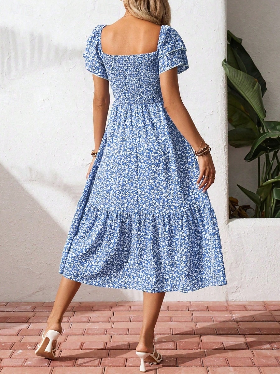 Dam Midiklänning Vardagsklänning Swingklänning Blommig klänning Elegant Mode Modern Utomhus Semester Utekväll Normal Ditsy Floral Kortärmad Fyrkantig hals Blå Svart Rubinrött Purpur Sommar Vår 2026 - $33.99 –P17