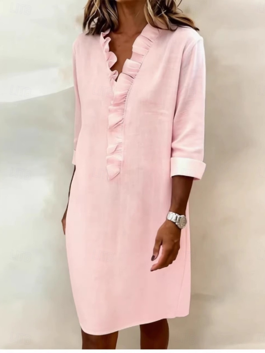 Γυναικεία Μίντι φόρεμα Λινό από ψεύτικο βαμβάκι Φόρεμα ριχτό Καθημερινό Καθημερινά Χαλαρή Εφαρμογή Σκέτο Μακρυμάνικο Λαιμόκοψη V Βαθυγάλαζο Ανθισμένο Ροζ Ρουμπίνι Καλοκαίρι Άνοιξη Φθινόπωρο 2026 - $43.99 –P2