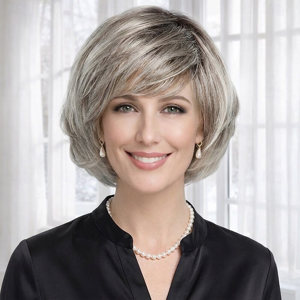 Peruca bob curta e elegante para mulheres - loiro prateado com camadas suaves de 2026 por $28.99 –P1