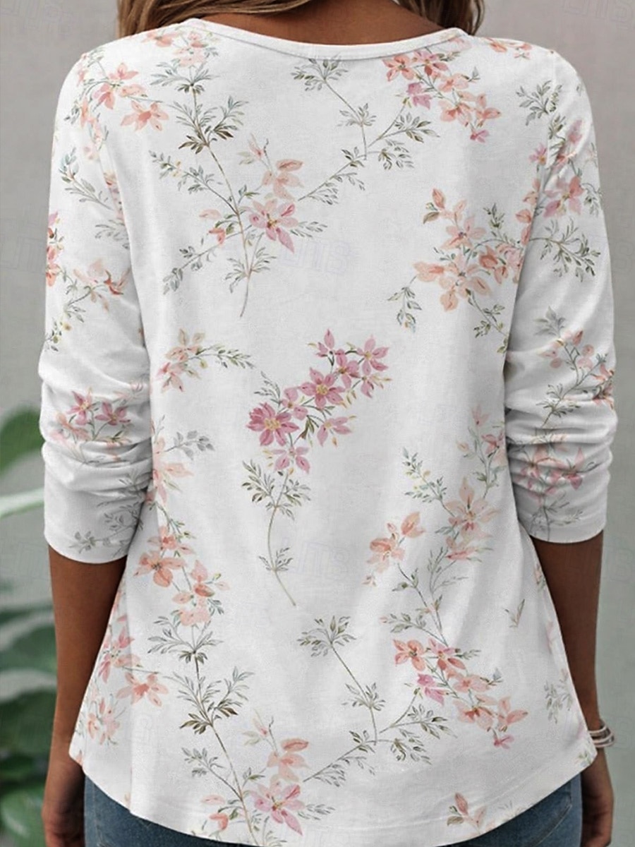 Γυναικεία Μπλουζάκι Στάμπα Φλοράλ Γραφική Φυτά Στυλάτο Κλασσικό Μοντέρνα Μακρυμάνικο Στρογγυλή Ψηλή Λαιμόκοψη Μακριές μπλούζες Καθημερινά Σαββατοκύριακο Ρούχα διακοπών 2026 - $9.49 –P5