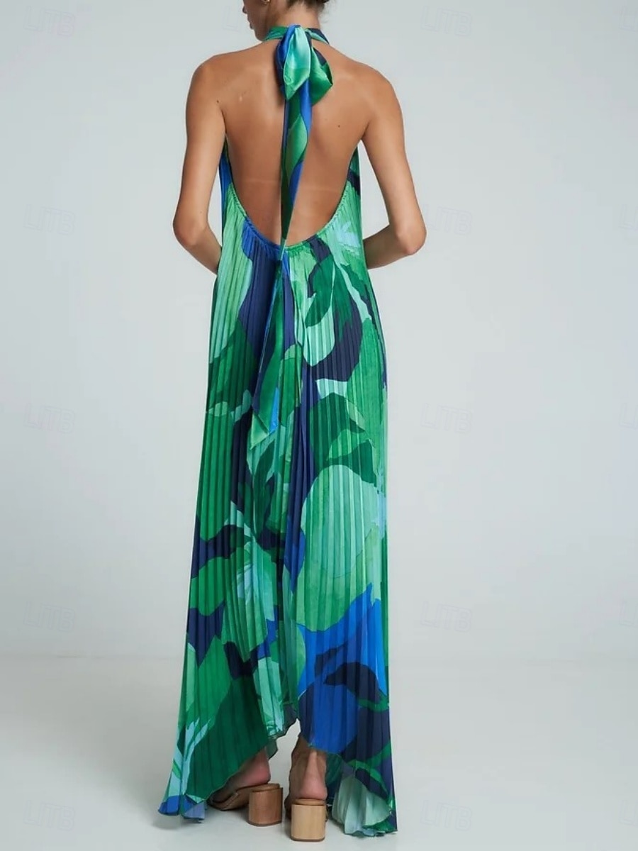 Dames Maxi-jurk Swingjurk Bloemetjesjurk Jurk met halternek Elegant Modieus Modern Buiten Vakantie Feest Ruim Passend Bloemig Mouwloos Halternek Oranje Bruin Rode roos Zomer Lente 2026 - $32.99 –P6