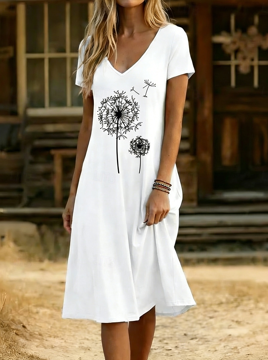 Women's Knee Length Dress Casual Dress Floral Dress Summer Dress Elegant Fashion Modern Outdoor Vacation Going out Regular Fit Floral Short Sleeve V Neck Blue White Yellow Grey Summer Spring 2026 - $24.99 –P1