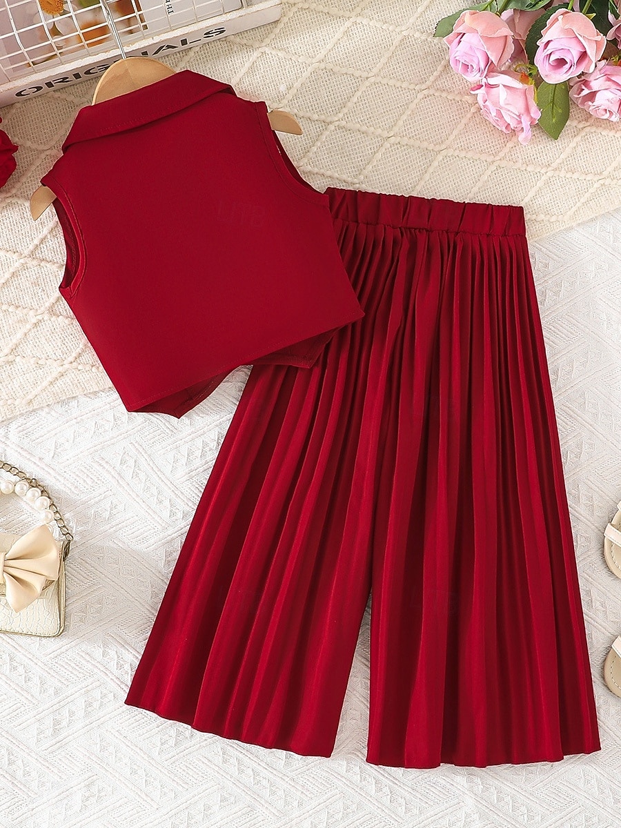 2 Pezzi Bambini Ragazze Tinta unica Arricciato Camicia & Pantaloni Impostato Senza Maniche Moda Casuale Dai 4 anni in su Estate Rosa scuro Bianco Rosa del 2026 a $27.99 –P18