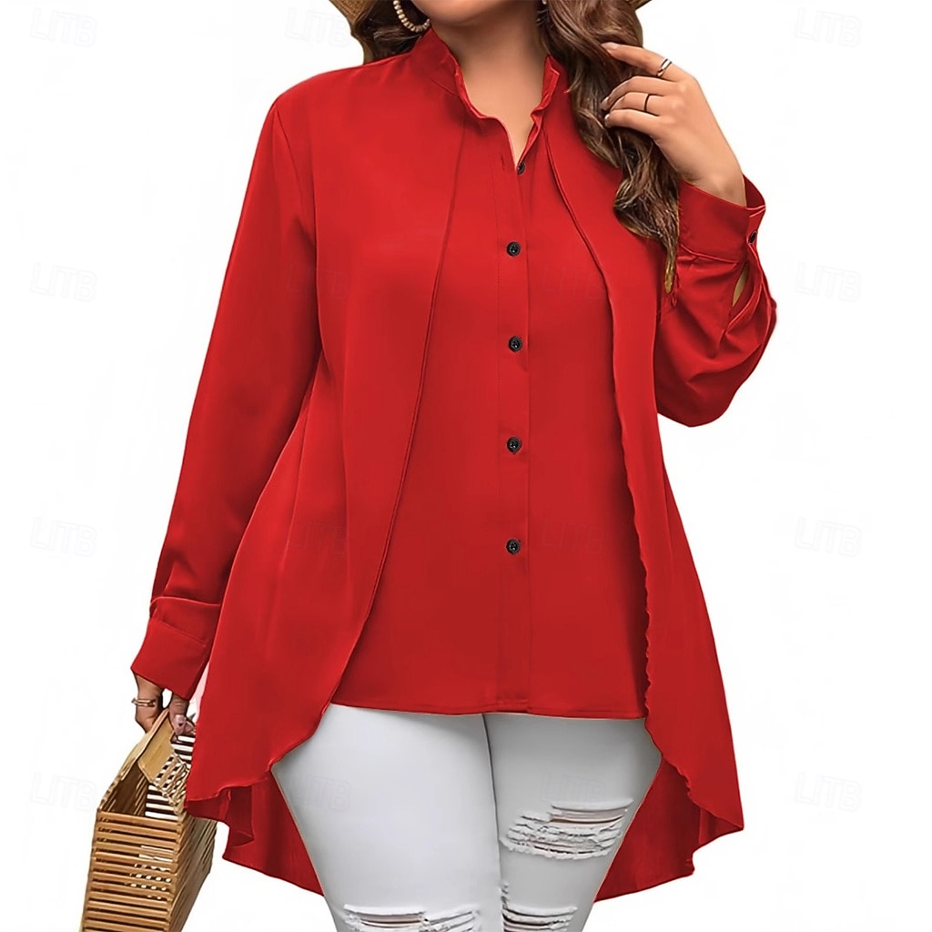 Mulheres Camisa Social Camisa casual camisa de botão Blusa Botões Côr Sólida Elegante Férias Moda Manga Longa Decote V Tops longos Diário Praia Feriado Preto Branco Vermelho Verão Primavera Outono de 2026 por $19.99 –P2