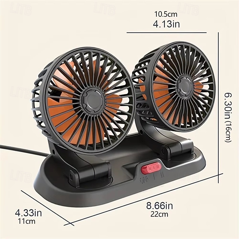 Dual Head Car Fan 12V 24V USB Powered, 360° Rotatable Portable Vehicle Cooling Fan, Quiet Powerful Auto Air Circulator for Dashboard Headrest, Universal Fit for Car, SUV, Truck, RV, Van 2026 - $41.99 –P11