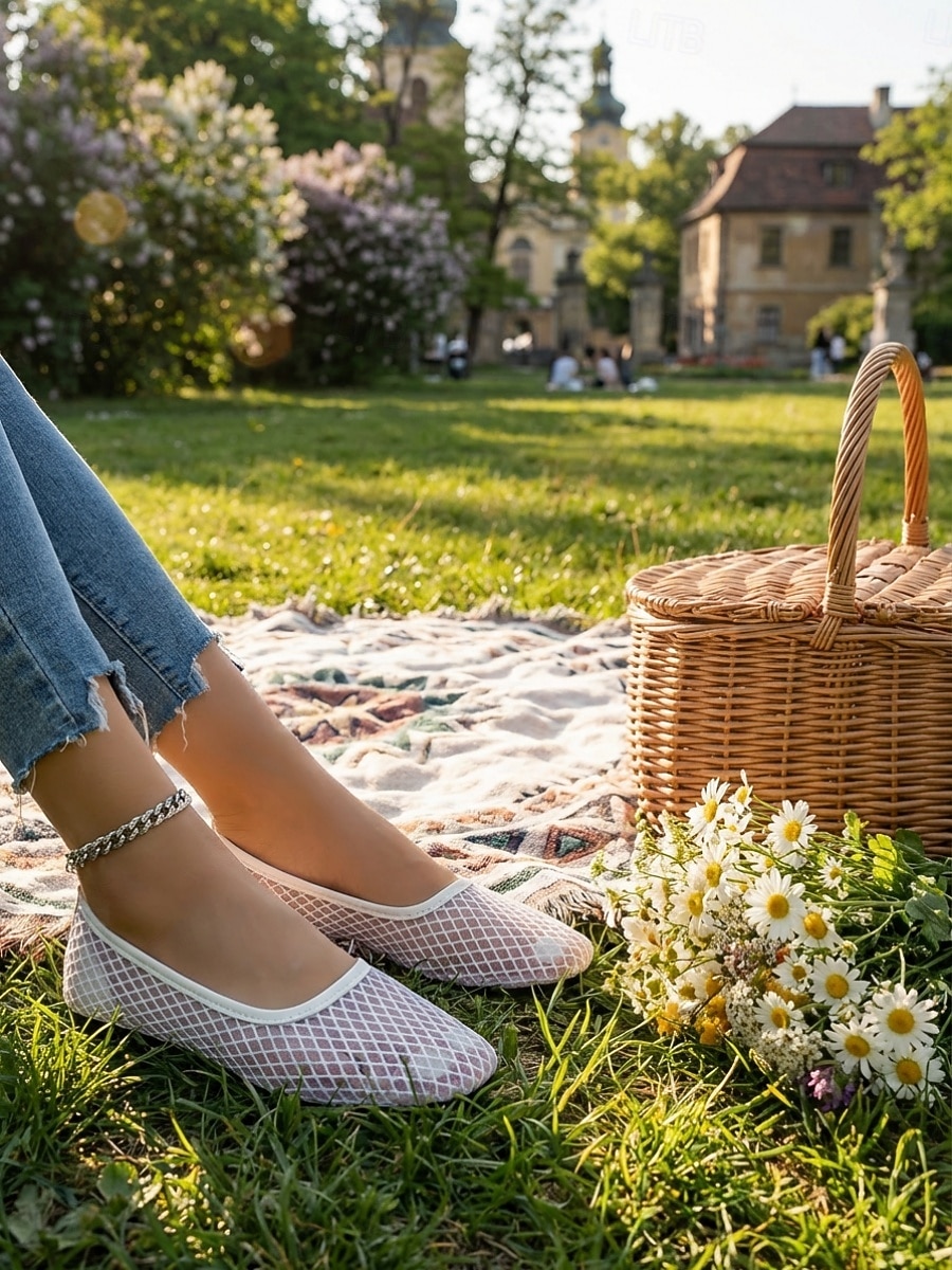 ballerine da donna in rete traspirante bianca, scarpe casual leggere e slip-on per i viaggi, estate &comfort quotidiano del 2026 a $19.99 –P6