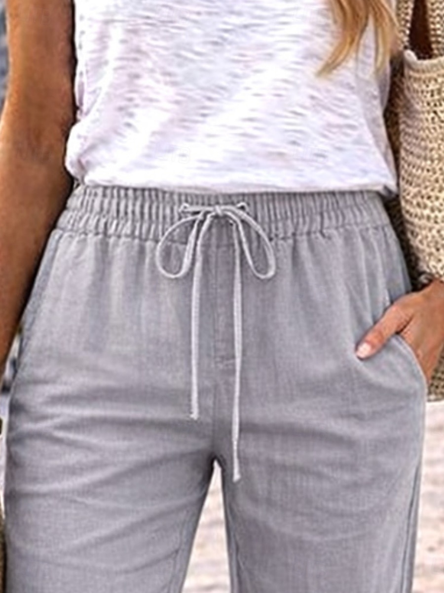 Dame Capri-bukser Linbukser i bomull kinesisk Sommershorts Ferie Grunnleggende Fritid Kalv lengde Høy Midje عادي Lomme Elastisk midje comfy Komfort Myk Elastisk Daglig utendørs Gate Marineblå Vin 2026 - $21.99 –P3