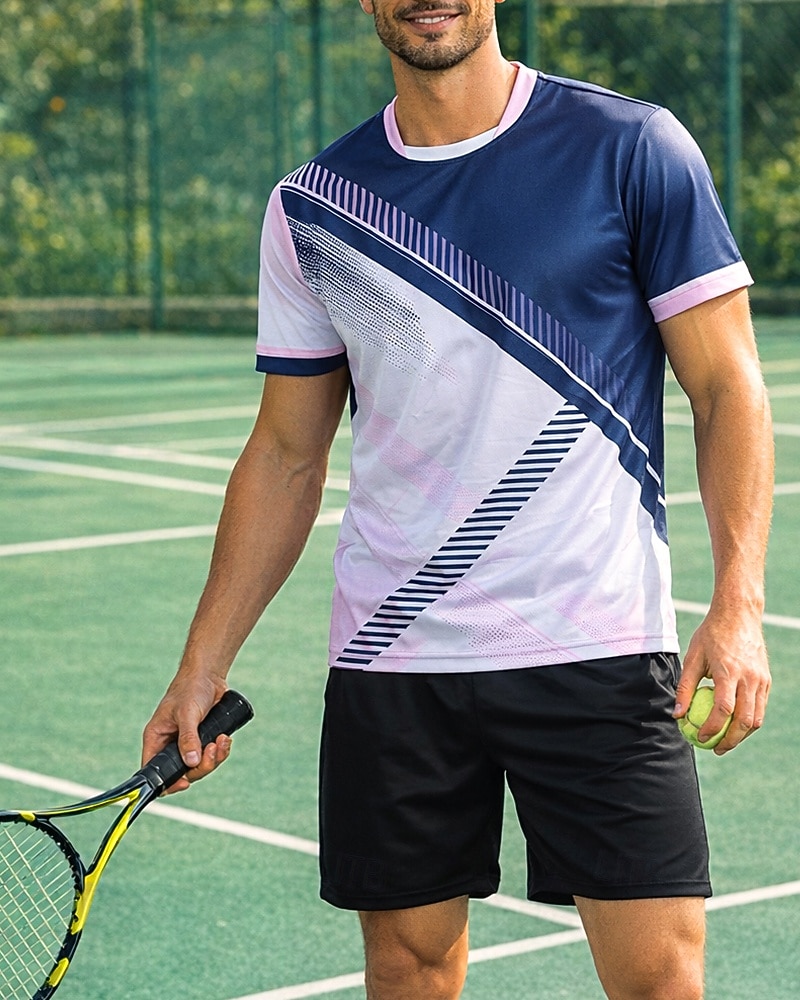 Voor heren Kleurenblok Sportset Overhemden en shorts Tennisset Korte mouw 2-stuks Sneldrogend Rekbaar Vochtregelerend Ademend Tennis Golfschoenen Augurkbal Strakke ronde hals Short / Broekje Kleding 2026 - $34.99 –P2