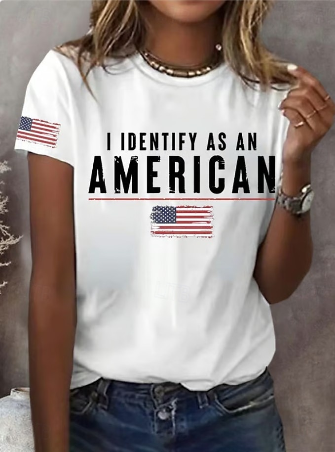 día de la independencia americana Mujer Camiseta Estampado Graphic Letra Bandera estadounidense Elegante Clásico Casual Manga Corta Cuello Barco Tops regulares Diario Azul Piscina Negro Blanco Verde 2026 - $22.99 –P2