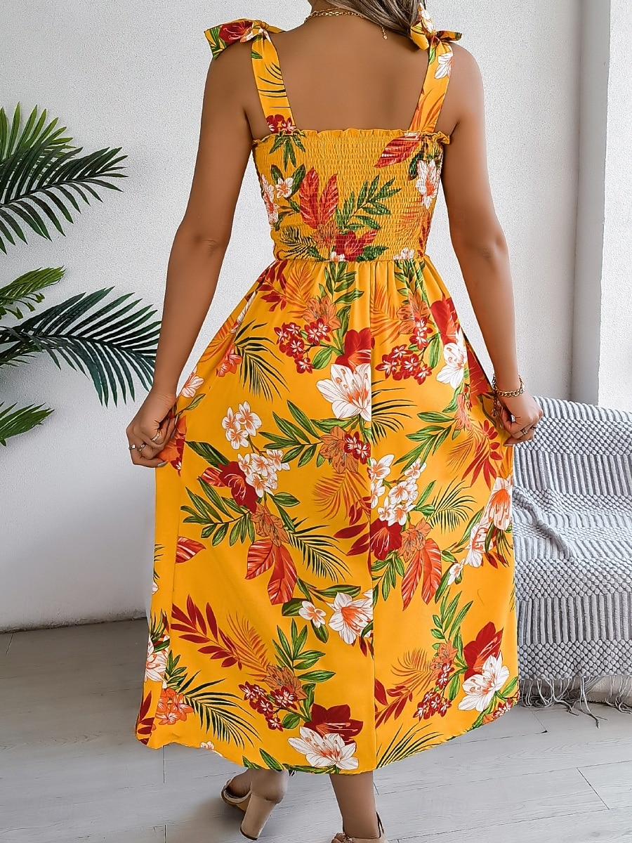 Women's Midi Dress Beach Dress A Line Dress Floral Dress Slip Dress Elegant Fashion Modern Outdoor Beach Vacation Regular Fit Floral Sleeveless Square Neck Blue Yellow Green Summer Spring 2026 - $26.99 –P3