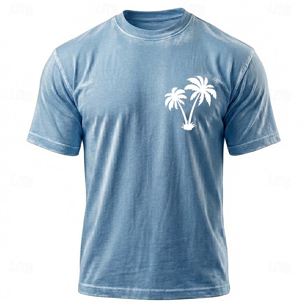 2026年 男性用 ココヤシ Tシャツ ミネラルウォッシングTシャツ 半袖 Tシャツ アシッドウォッシュ クルーネック シャツ 旅行度假风 ヴィンテージレトロ カジュアル ビーチ トラベル ブルー パープル グレー 夏 春 衣類 M L XL 2XL 3XL  コレクション – $21.99 –P1