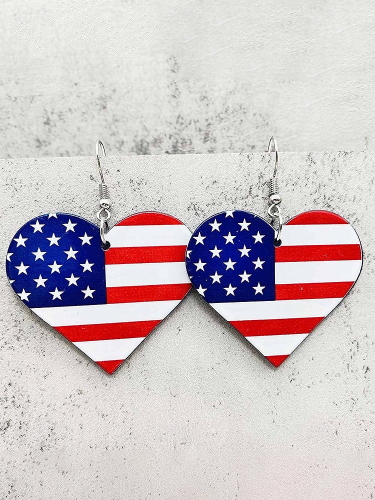 Women's Acrylic Patriotic Dangle Earrings, Multi-Style Sunflower, Star and Heart American Flag Earrings for USA 250th Anniversary, Independence Day, Casual Wear, Travel and Vacation Styling 2026 - $7.99 –P12